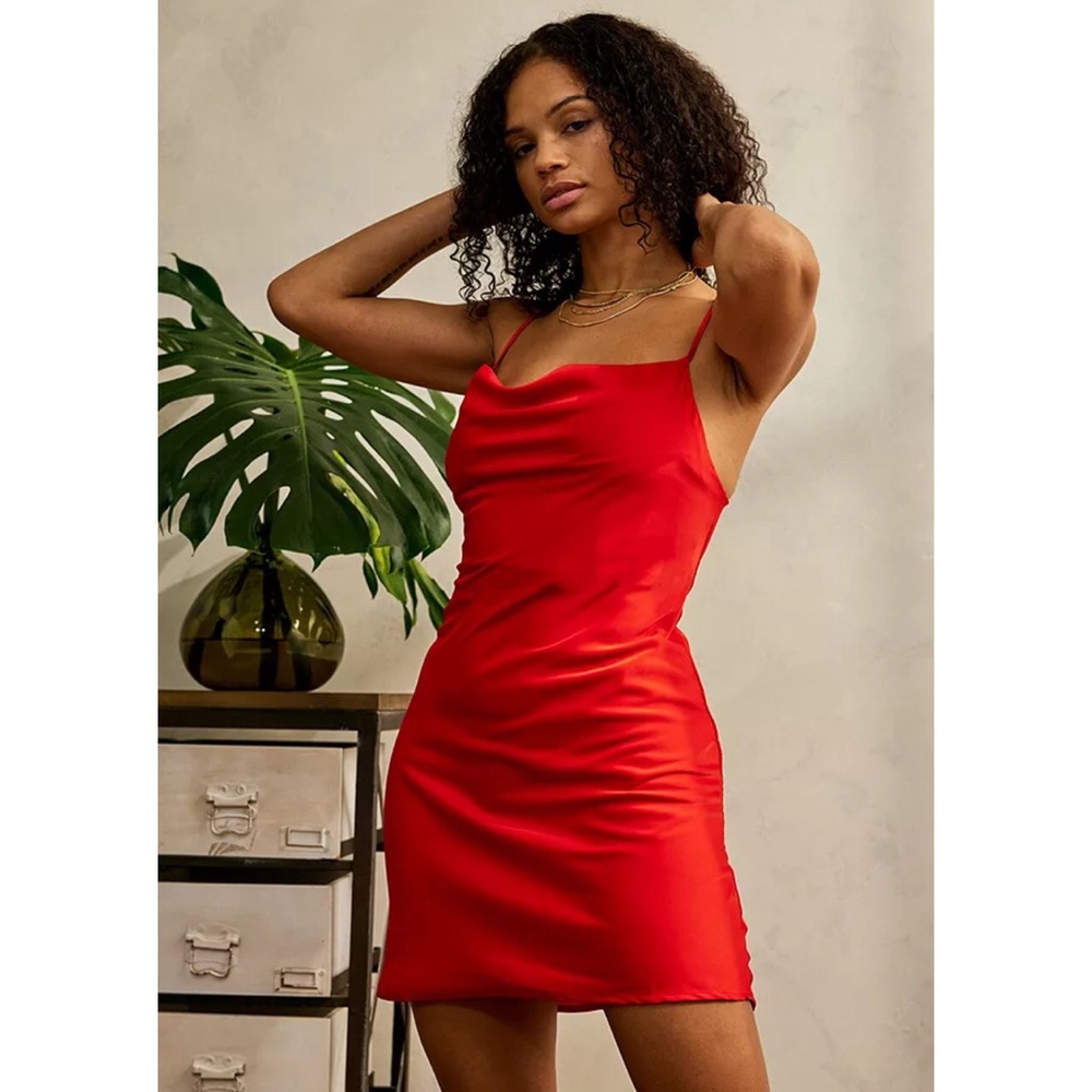Urban Outfitters Red Mallory Cowl Neck Slip Dress